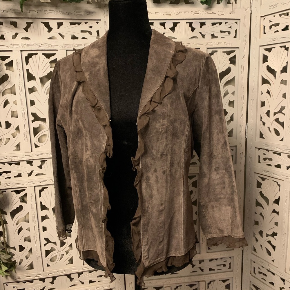 THINK TANK BROWN GENUINE SUEDE LIGHT JACKET - Picture 9 of 12